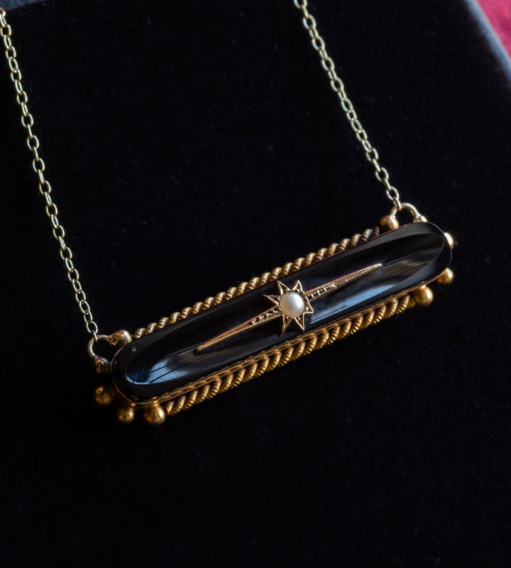 Onyx & Pearl Bar Mourning Necklace